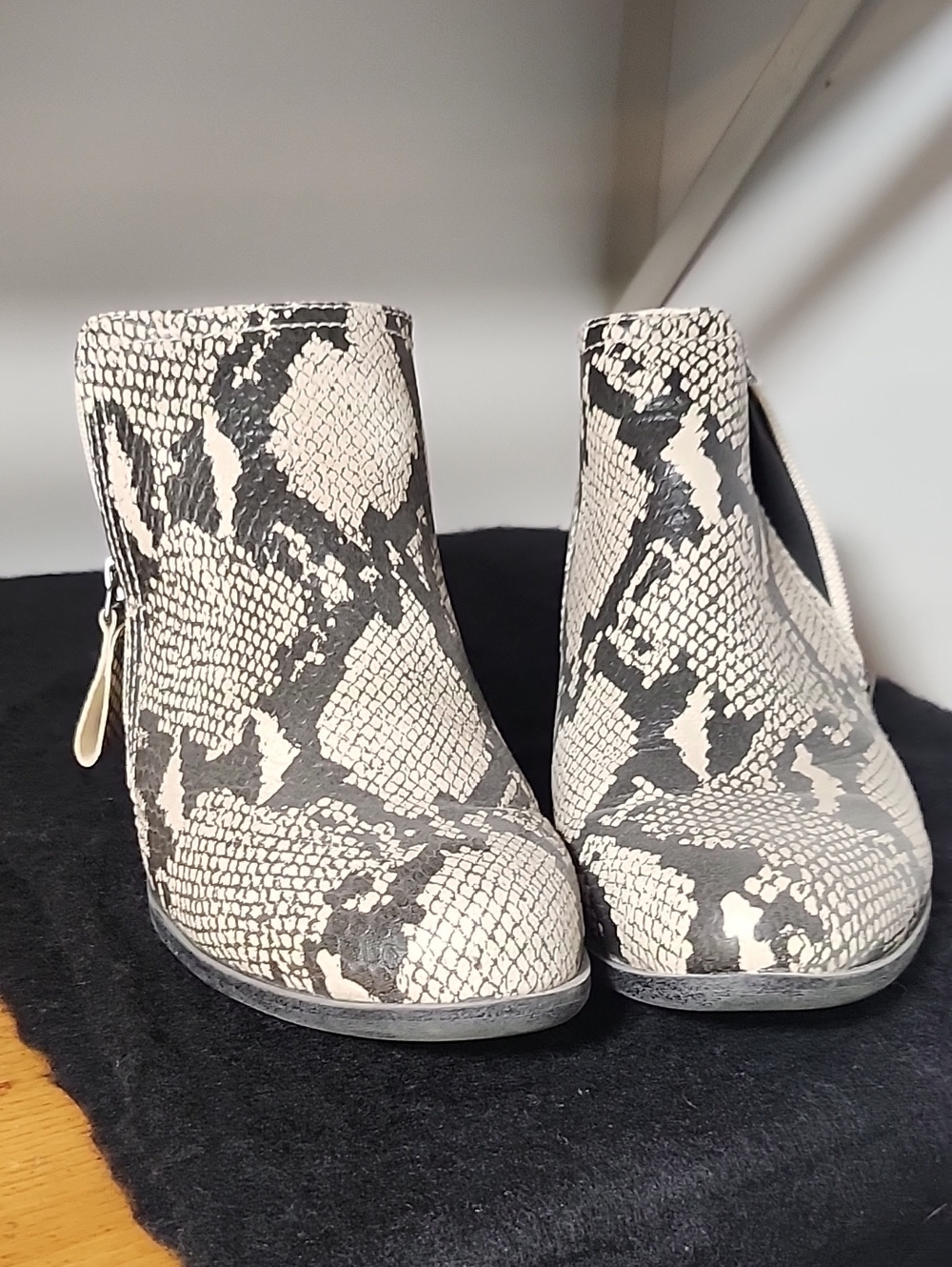 Arizona Jean Company Black & Cream Snake-Print Ankle Booties